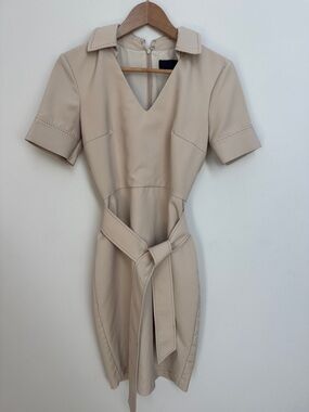 Vintage No-Label Utility Dress | Size 6 | Sand/Stone | Topstitching